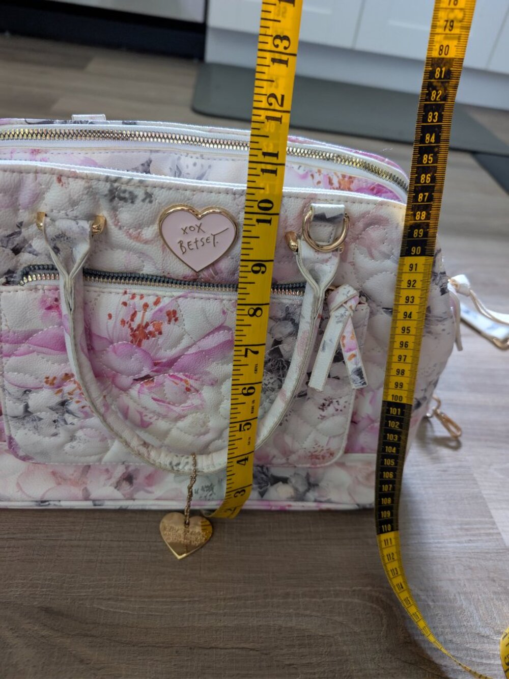 Betsey Johnson Large Pink Quilted Floral Satchel Crossbody Bag - Picture 3 of 14